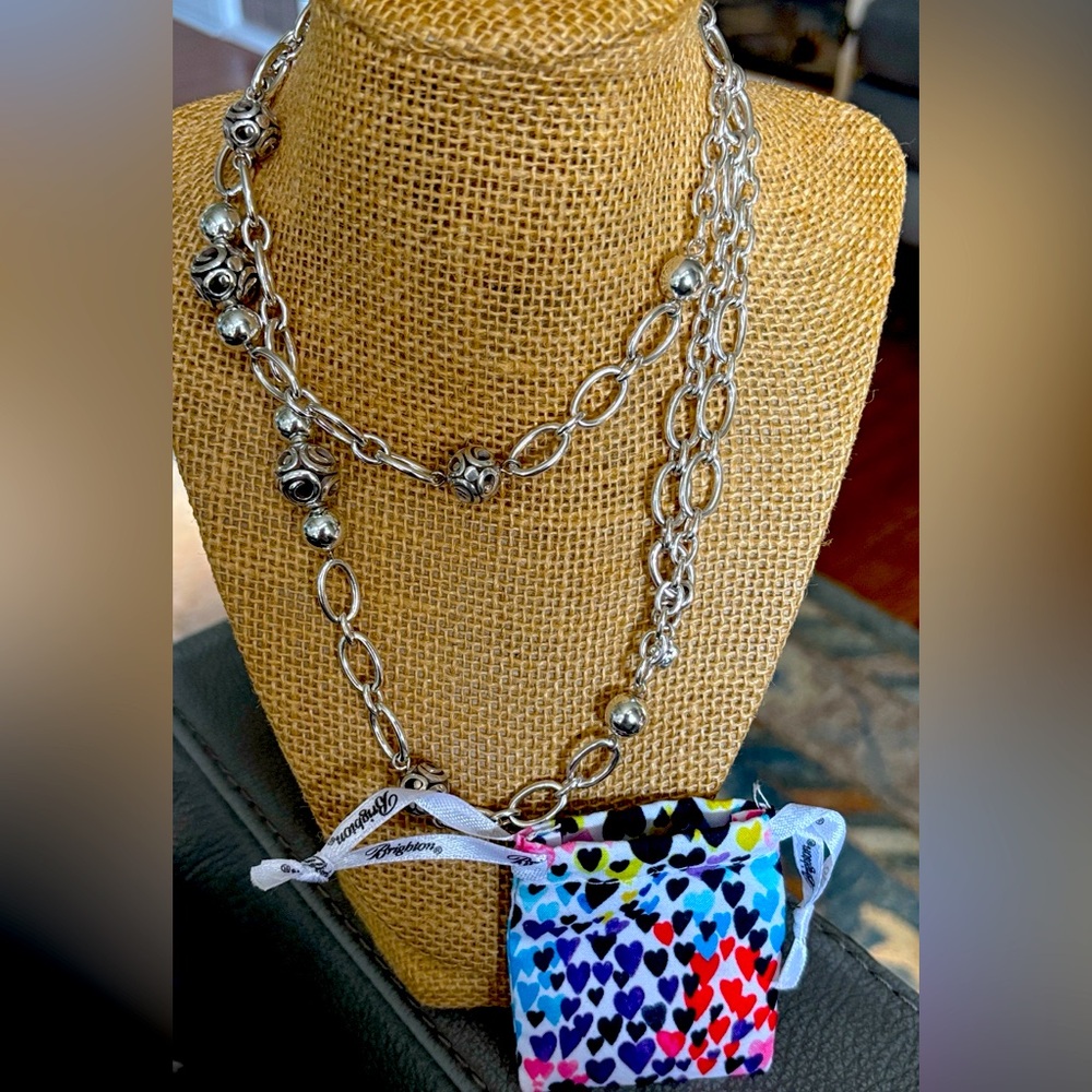 Brighton Silver Chain Necklace with Beaded Accents Contempo Sphere 21” - 17